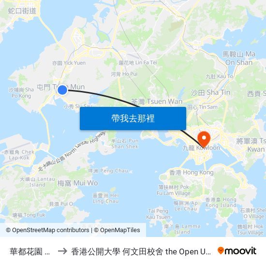 華都花園 Waldorf Garden to 香港公開大學 何文田校舍 the Open University Of Hong Kong Ho Man Tin Campus map
