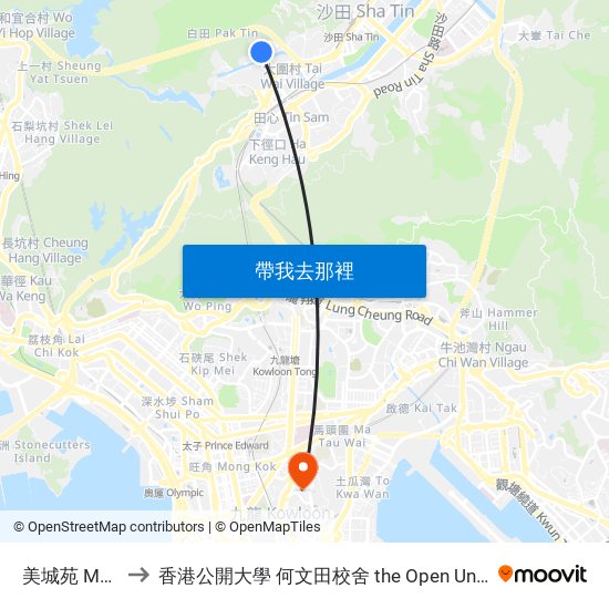 美城苑 May Shing Court to 香港公開大學 何文田校舍 the Open University Of Hong Kong Ho Man Tin Campus map