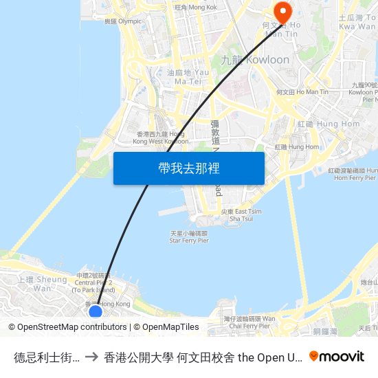 德忌利士街 Douglas Street to 香港公開大學 何文田校舍 the Open University Of Hong Kong Ho Man Tin Campus map