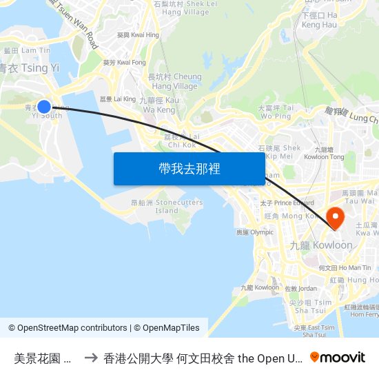 美景花園 Mayfair Gardens to 香港公開大學 何文田校舍 the Open University Of Hong Kong Ho Man Tin Campus map