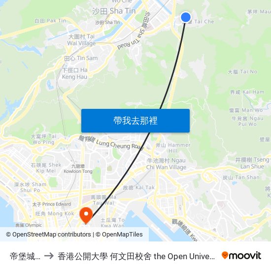 帝堡城 Castello to 香港公開大學 何文田校舍 the Open University Of Hong Kong Ho Man Tin Campus map