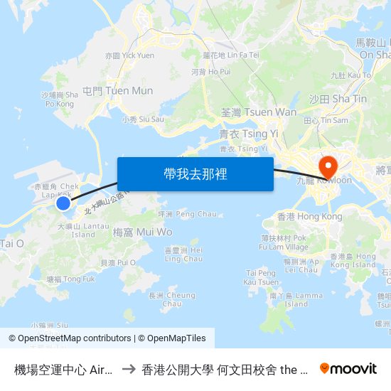 機場空運中心 Airport Freight Forwarding Center to 香港公開大學 何文田校舍 the Open University Of Hong Kong Ho Man Tin Campus map