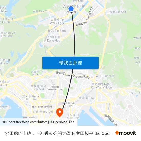 沙田站巴士總站 Sha Tin Station B/T to 香港公開大學 何文田校舍 the Open University Of Hong Kong Ho Man Tin Campus map
