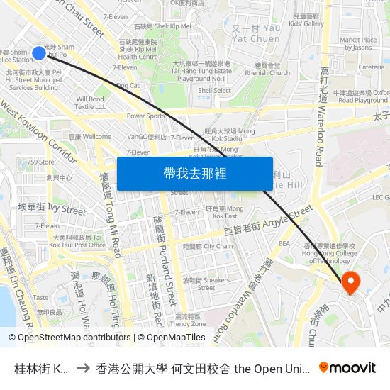 桂林街 Kweilin Street to 香港公開大學 何文田校舍 the Open University Of Hong Kong Ho Man Tin Campus map