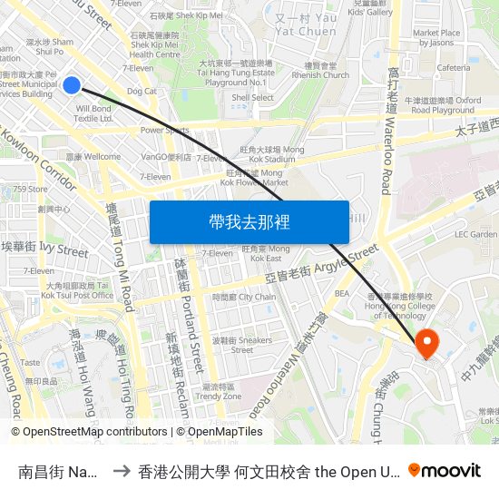 南昌街 Nam Cheong Street to 香港公開大學 何文田校舍 the Open University Of Hong Kong Ho Man Tin Campus map