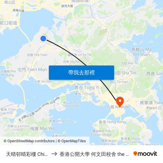 天晴邨晴彩樓 Ching Choi House Tin Ching Estate to 香港公開大學 何文田校舍 the Open University Of Hong Kong Ho Man Tin Campus map