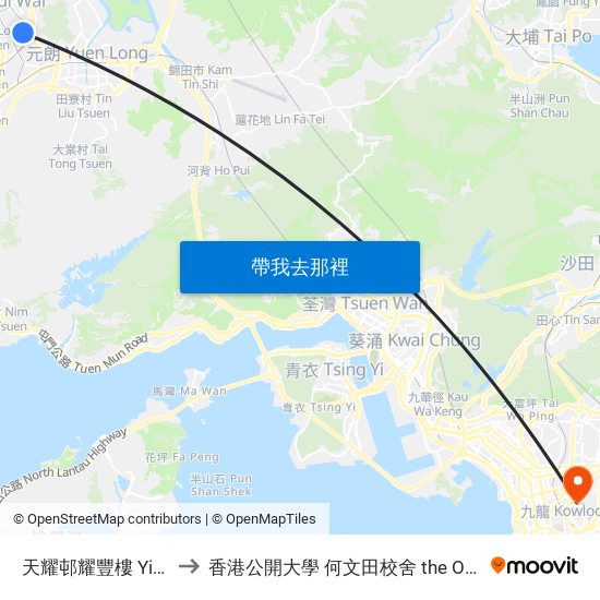 天耀邨耀豐樓 Yiu Fung House Tin Yiu Estate to 香港公開大學 何文田校舍 the Open University Of Hong Kong Ho Man Tin Campus map