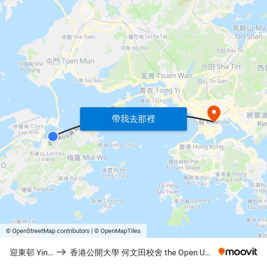 迎東邨 Ying Tung Estate to 香港公開大學 何文田校舍 the Open University Of Hong Kong Ho Man Tin Campus map