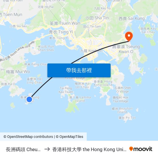 長洲碼頭 Cheung Chau Ferry Pier to 香港科技大學 the Hong Kong University Of Science And Technology map