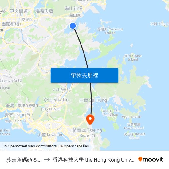 沙頭角碼頭 Sha Tau Kok Pier to 香港科技大學 the Hong Kong University Of Science And Technology map