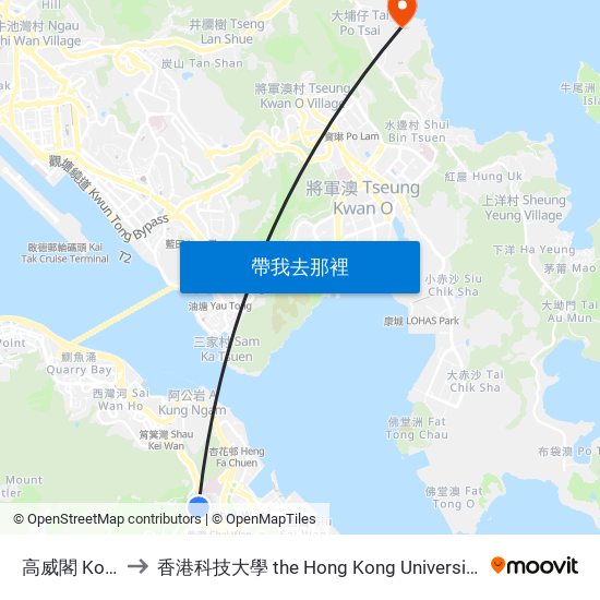 高威閣 Koway Court to 香港科技大學 the Hong Kong University Of Science And Technology map
