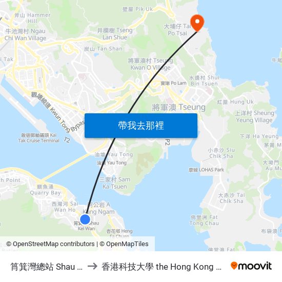 筲箕灣總站 Shau Kei Wan Bus Terminus to 香港科技大學 the Hong Kong University Of Science And Technology map