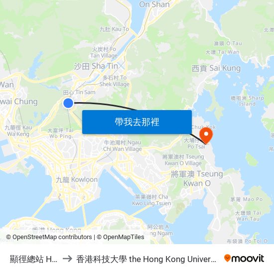 顯徑總站 Hin Keng B/T to 香港科技大學 the Hong Kong University Of Science And Technology map