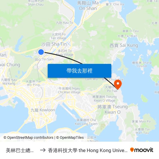 美林巴士總站 Mei Lam B/T to 香港科技大學 the Hong Kong University Of Science And Technology map