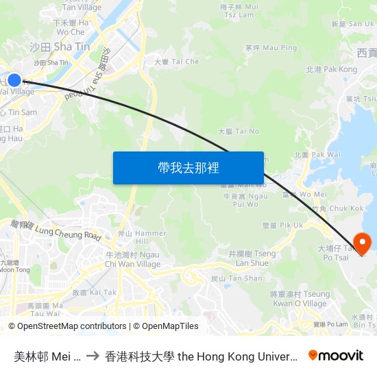 美林邨 Mei Lam Estate to 香港科技大學 the Hong Kong University Of Science And Technology map