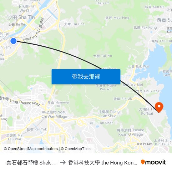 秦石邨石瑩樓 Shek Ying House Chun Shek Estate to 香港科技大學 the Hong Kong University Of Science And Technology map