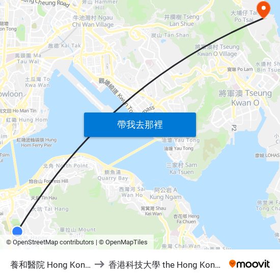 養和醫院 Hong Kong Sanatorium And Hospital to 香港科技大學 the Hong Kong University Of Science And Technology map