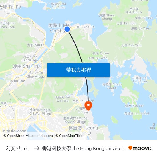 利安邨 Lee on Estate to 香港科技大學 the Hong Kong University Of Science And Technology map