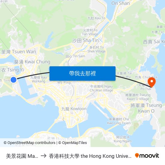 美景花園 Mayfair Gardens to 香港科技大學 the Hong Kong University Of Science And Technology map