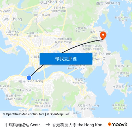 中環碼頭總站 Central (Ferry Piers) Bus Terminus to 香港科技大學 the Hong Kong University Of Science And Technology map