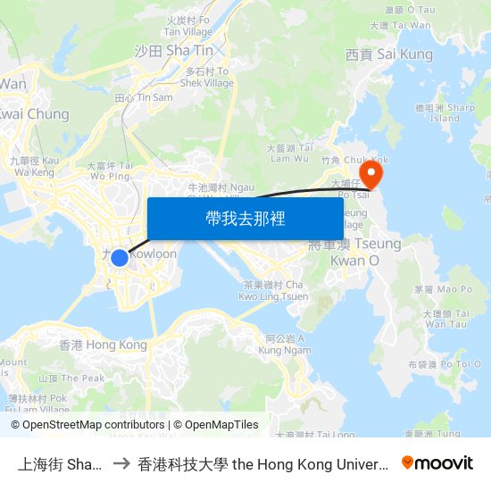上海街 Shanghai Street to 香港科技大學 the Hong Kong University Of Science And Technology map