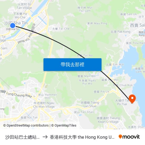 沙田站巴士總站 Sha Tin Station B/T to 香港科技大學 the Hong Kong University Of Science And Technology map