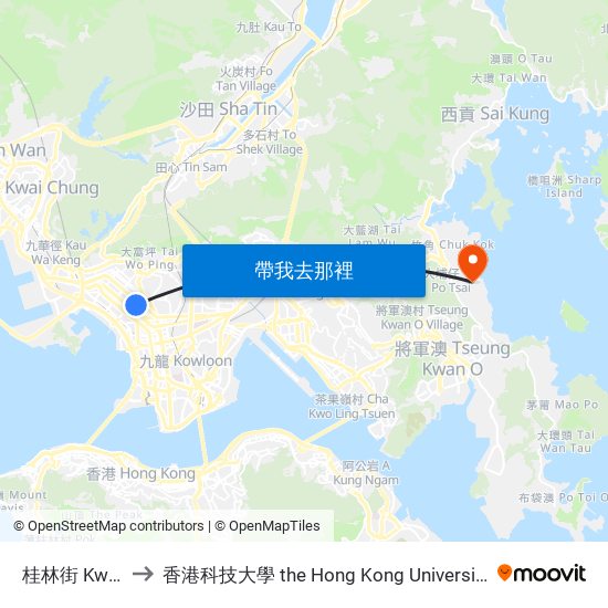桂林街 Kweilin Street to 香港科技大學 the Hong Kong University Of Science And Technology map