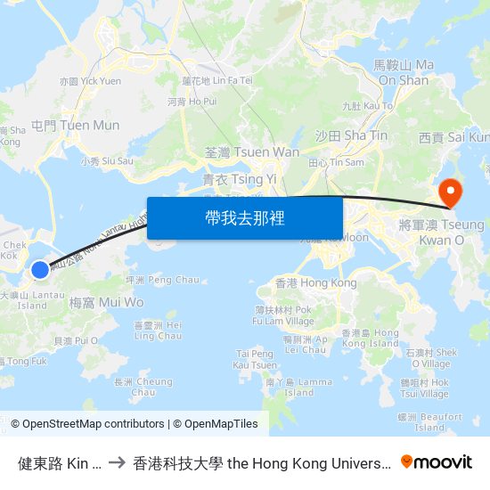 健東路 Kin Tung Road to 香港科技大學 the Hong Kong University Of Science And Technology map