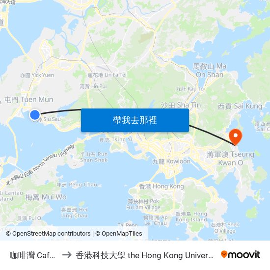 咖啡灣 Cafeteria Beach to 香港科技大學 the Hong Kong University Of Science And Technology map