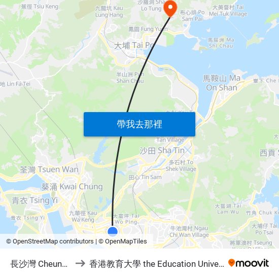 長沙灣 Cheung Sha Wan to 香港教育大學 the Education University Of Hong Kong map