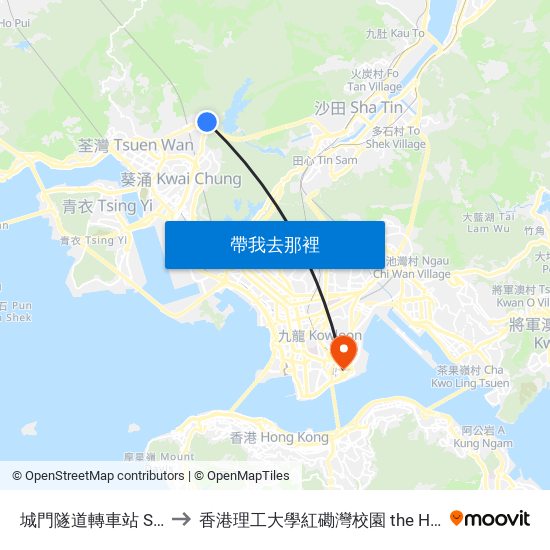 城門隧道轉車站 Shing Mun Tunnels Bus Interchange to 香港理工大學紅磡灣校園 the Hong Kong Polytechnic University Hung Hom Bay Campus map