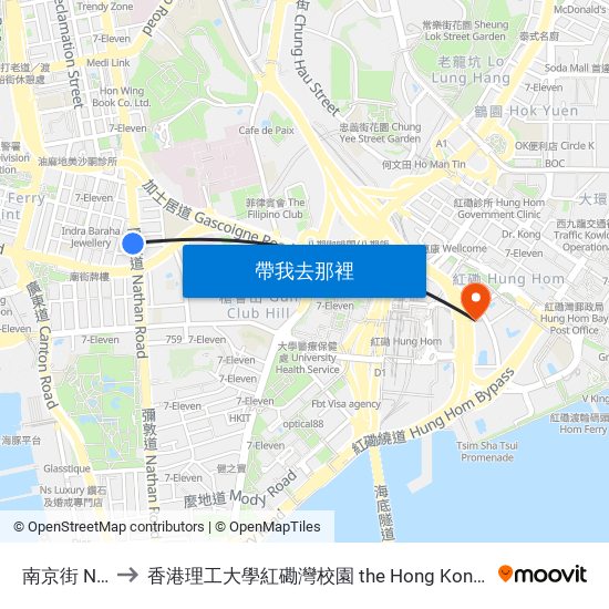 南京街 Nanking Street to 香港理工大學紅磡灣校園 the Hong Kong Polytechnic University Hung Hom Bay Campus map