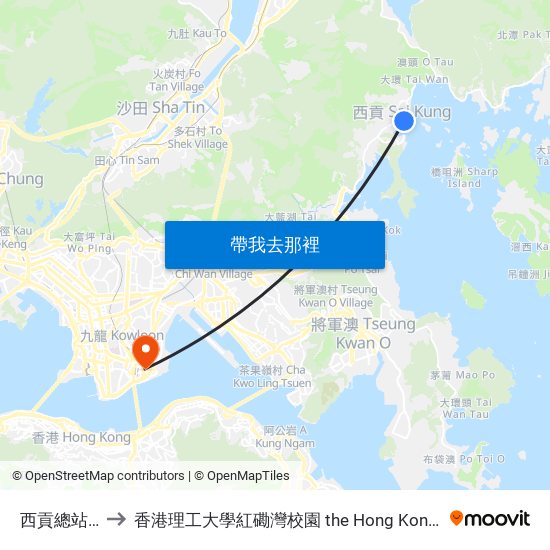 西貢總站 Sai Kung B/T to 香港理工大學紅磡灣校園 the Hong Kong Polytechnic University Hung Hom Bay Campus map