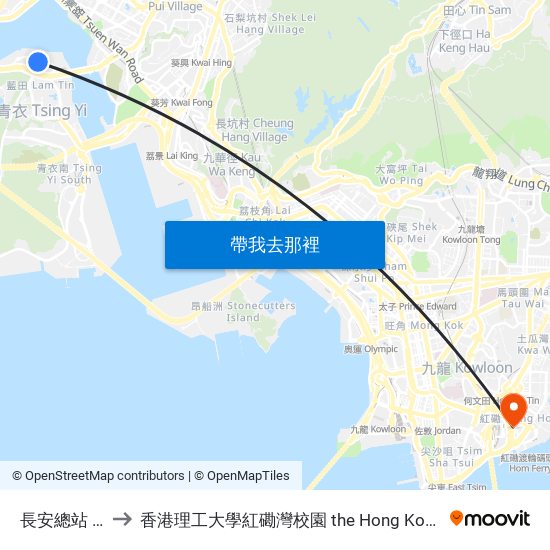 長安總站 Cheung on B/T to 香港理工大學紅磡灣校園 the Hong Kong Polytechnic University Hung Hom Bay Campus map