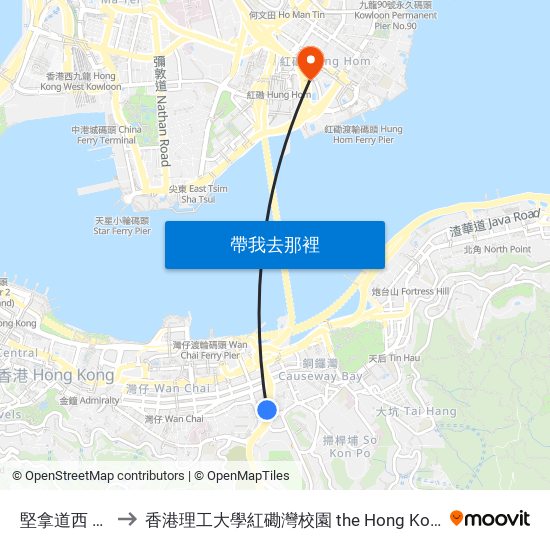 堅拿道西 Canal Road West to 香港理工大學紅磡灣校園 the Hong Kong Polytechnic University Hung Hom Bay Campus map