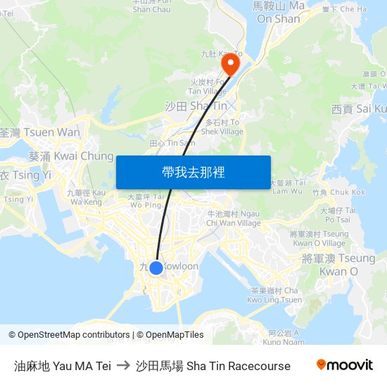 油麻地 Yau MA Tei to 沙田馬場 Sha Tin Racecourse map