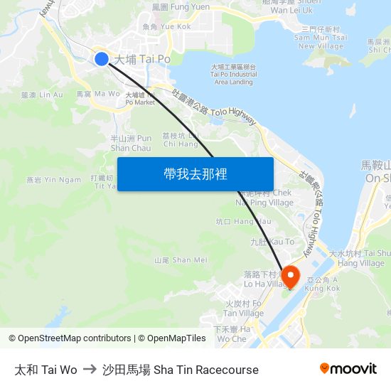 太和 Tai Wo to 沙田馬場 Sha Tin Racecourse map
