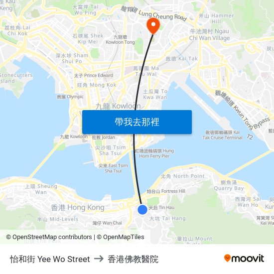 怡和街 Yee Wo Street to 香港佛教醫院 map
