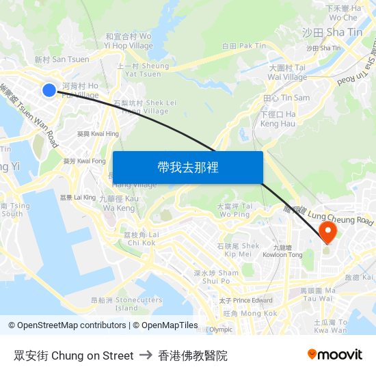 眾安街 Chung on Street to 香港佛教醫院 map