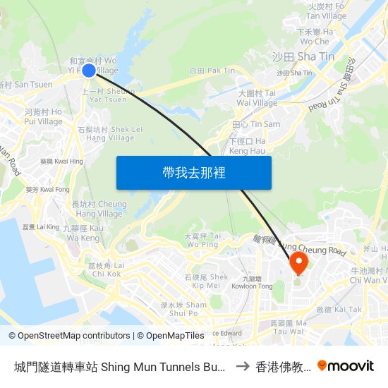 城門隧道轉車站 Shing Mun Tunnels Bus Interchange to 香港佛教醫院 map