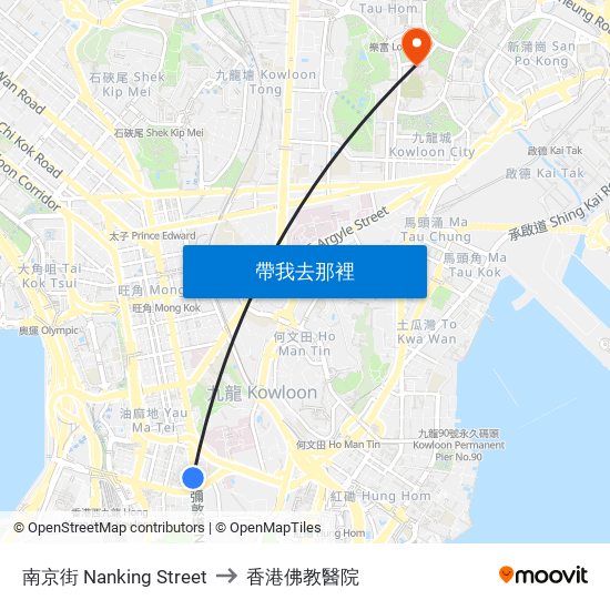 南京街 Nanking Street to 香港佛教醫院 map