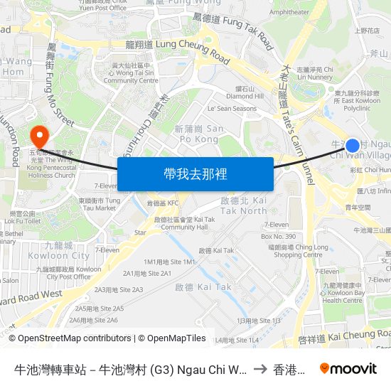 牛池灣轉車站－牛池灣村 (G3) Ngau Chi Wan Bbi - Ngau Chi Wan Village (G3) to 香港佛教醫院 map