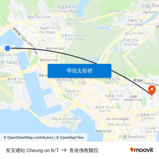 長安總站 Cheung on B/T to 香港佛教醫院 map