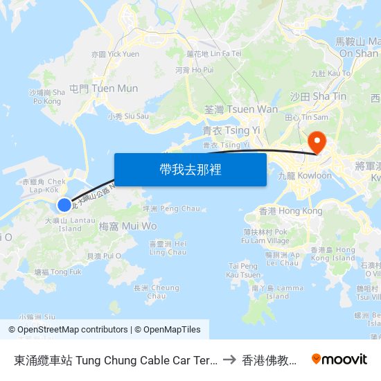東涌纜車站 Tung Chung Cable Car Terminal to 香港佛教醫院 map