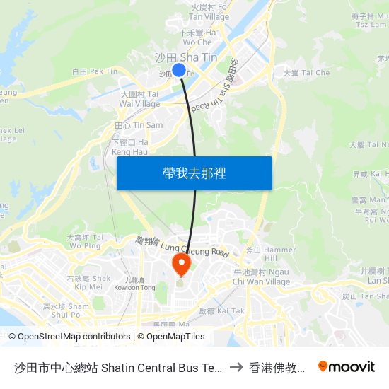 沙田市中心總站 Shatin Central Bus Terminus to 香港佛教醫院 map