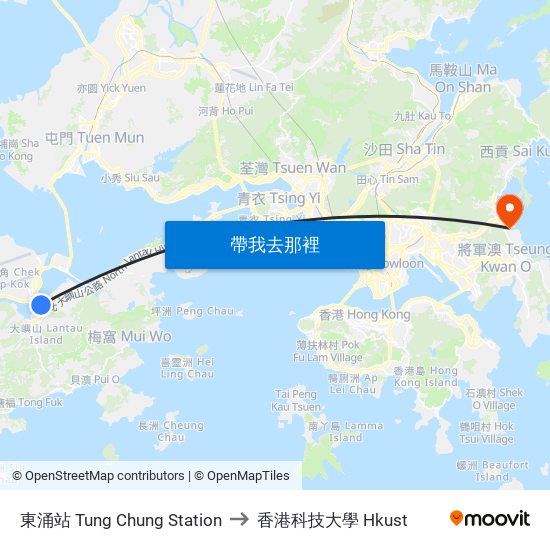 東涌站 Tung Chung Station to 香港科技大學 Hkust map