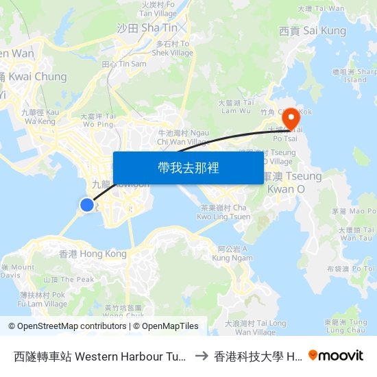 西隧轉車站 Western Harbour Tunnel Bbi to 香港科技大學 Hkust map