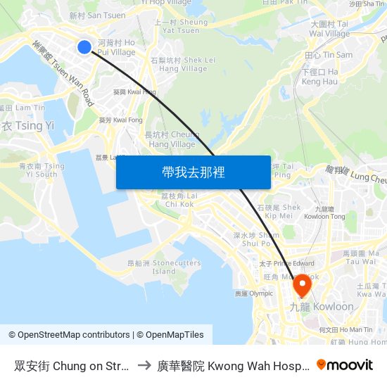眾安街 Chung on Street to 廣華醫院 Kwong Wah Hospital map