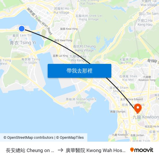 長安總站 Cheung on B/T to 廣華醫院 Kwong Wah Hospital map