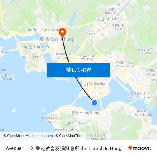 Avenue Of Stars to 香港教會葵涌聚會所 the Church In Hong Kong Kwai Chung Assembly Hall map